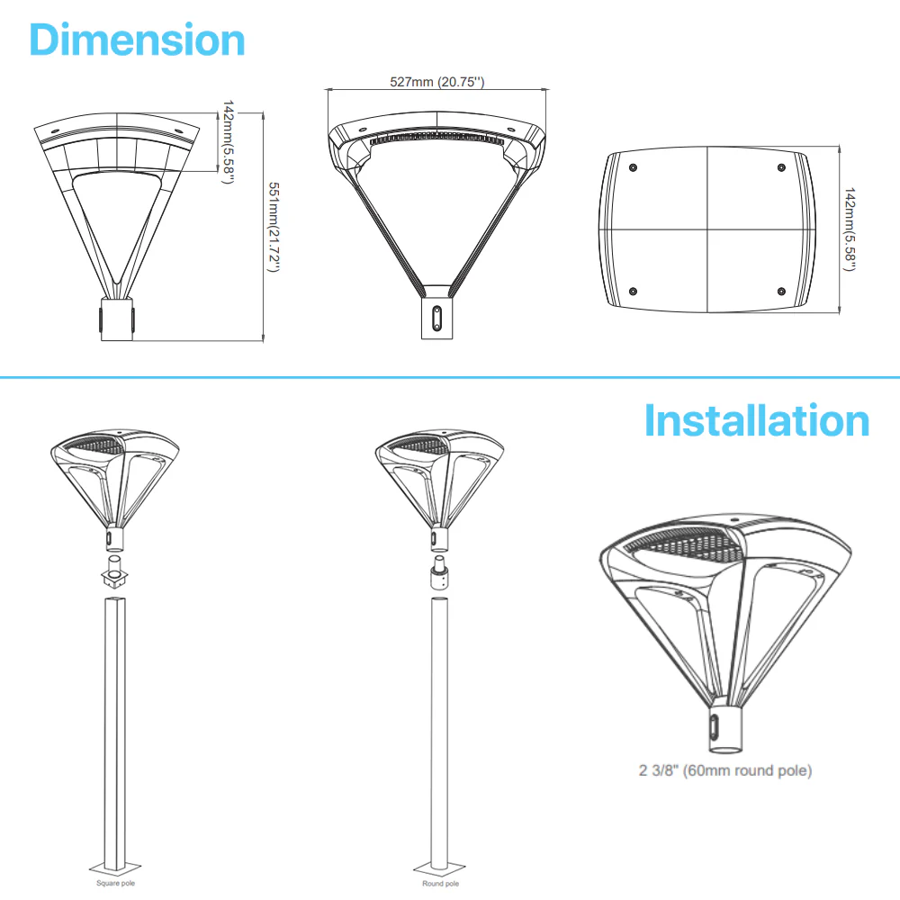 Spider LED Post Top Lights - TP500 Series, 39000lumens, 5000K, AC 277-480V, For Commercial Project - Image 5