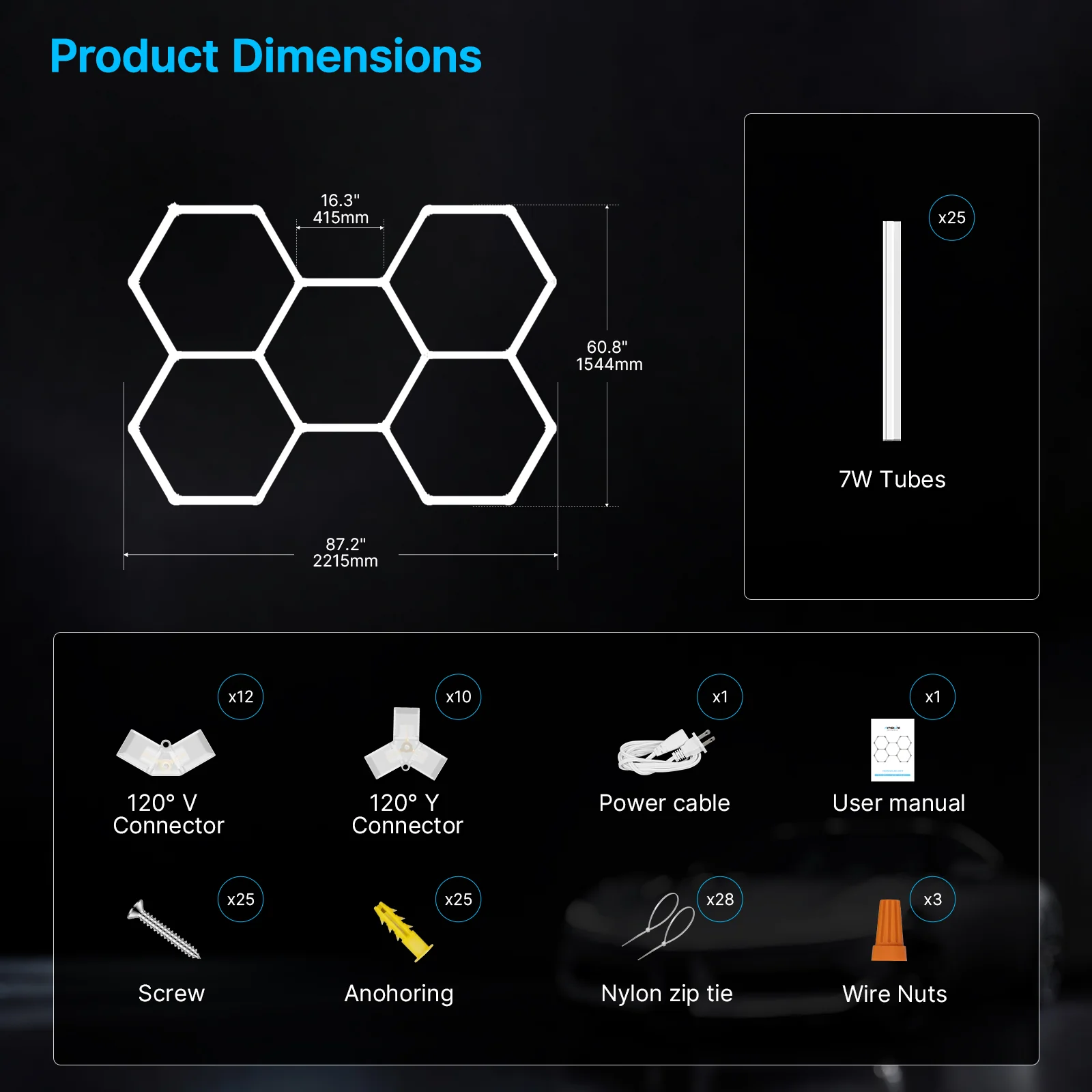 Dimmable Hyperlite Hexagon Garage Lights Gen 2 - 5 Grid (7.3 x 5.1 ft) - Image 3