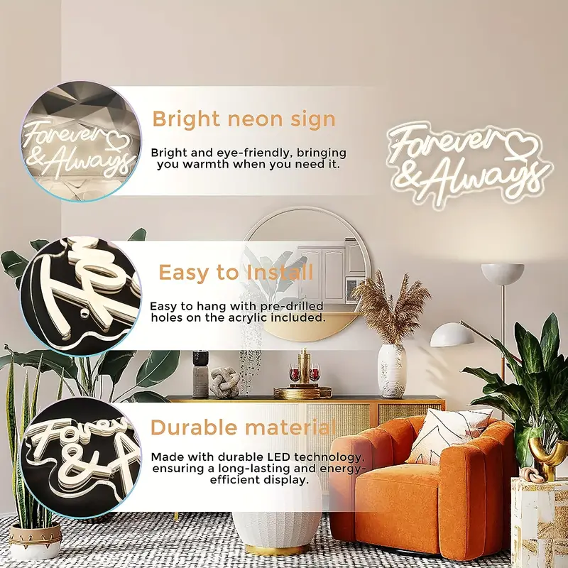 Forever & Always Heart Neon Sign Light - Image 3
