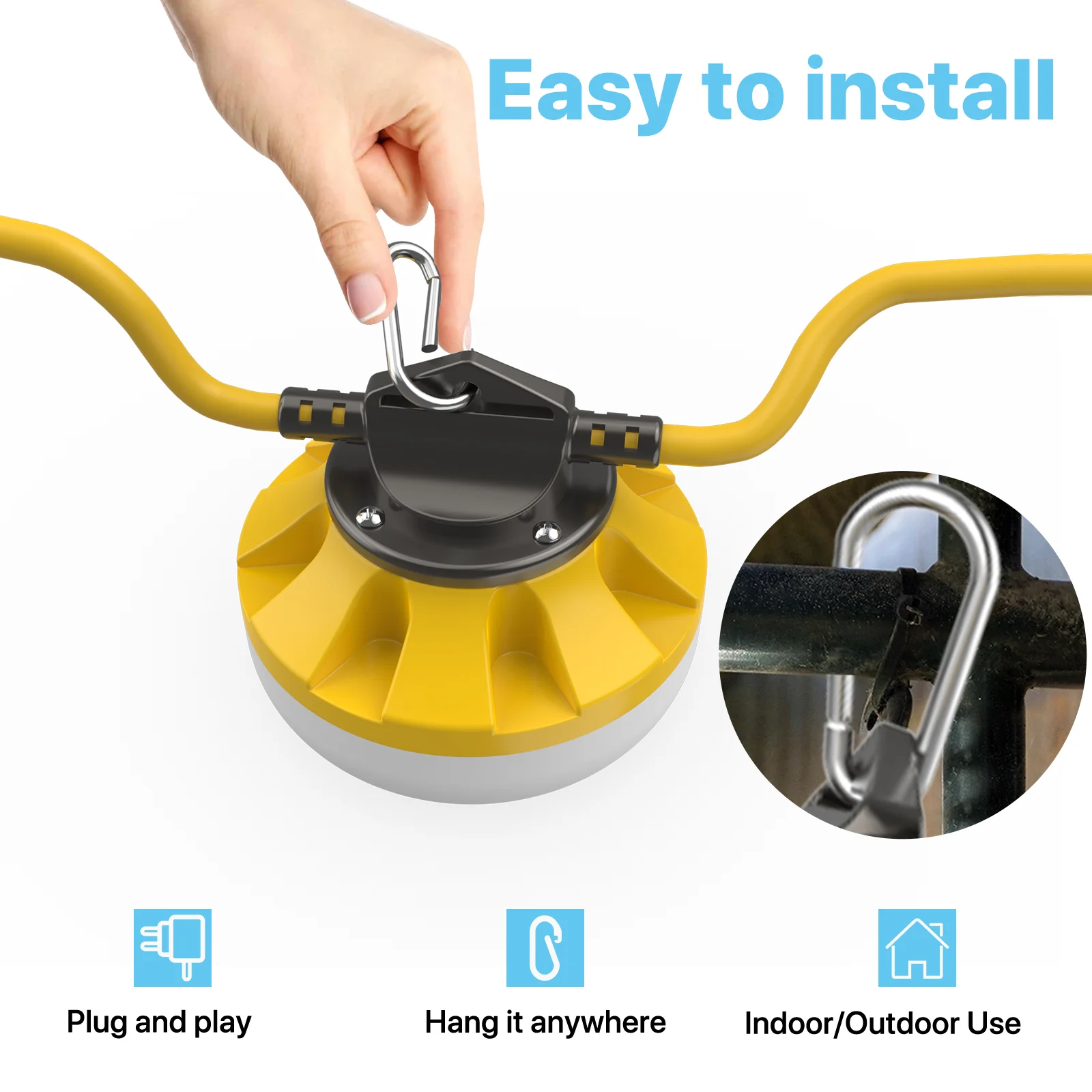 Hyperlite 100ft Construction LED String Work Lights - 10000lumens, 5000K, AC 120V Only, 3-Prong Plug - Image 3