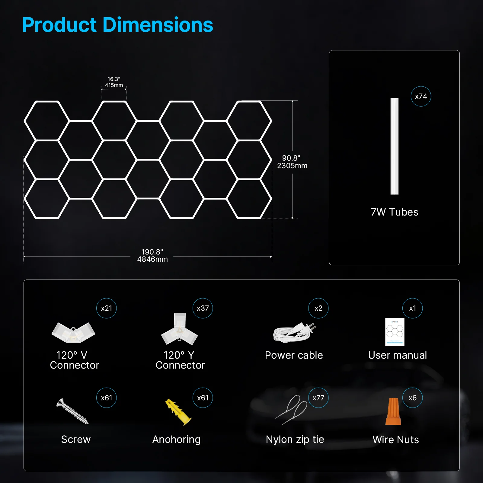 Hyperlite Hexagon Garage Lights  Gen 2 - 18 Grid (15.9 x 7.6 ft) - Image 3