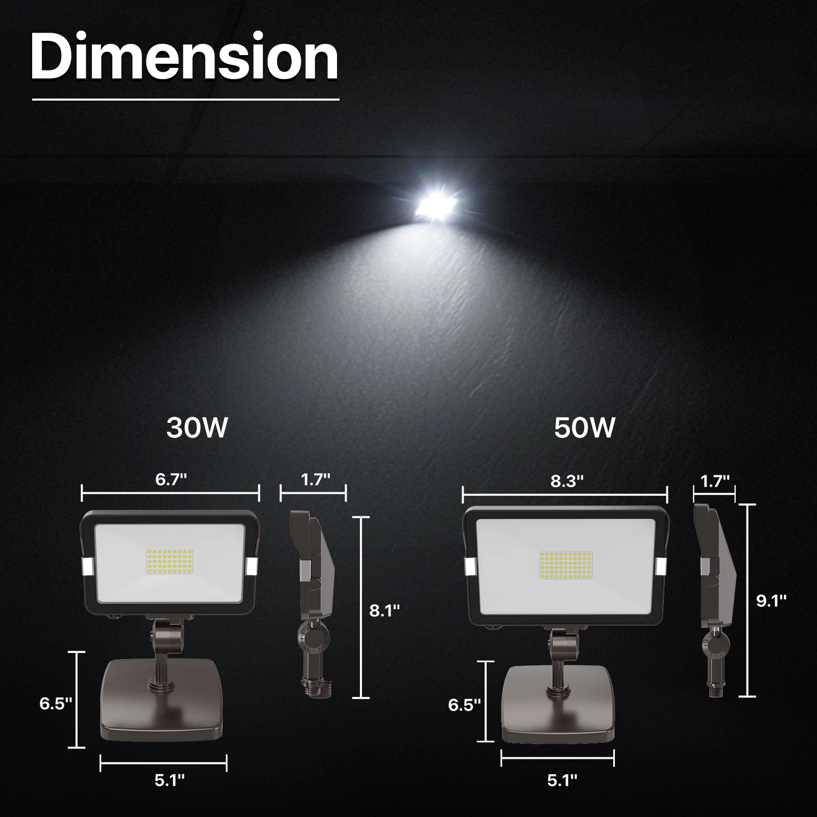 Hyperlite Led Flood Light - Mars Series (Knucle Mount) 2 Pack, 3300lumens, 5000K, AC 120V With Junction Box - Image 6