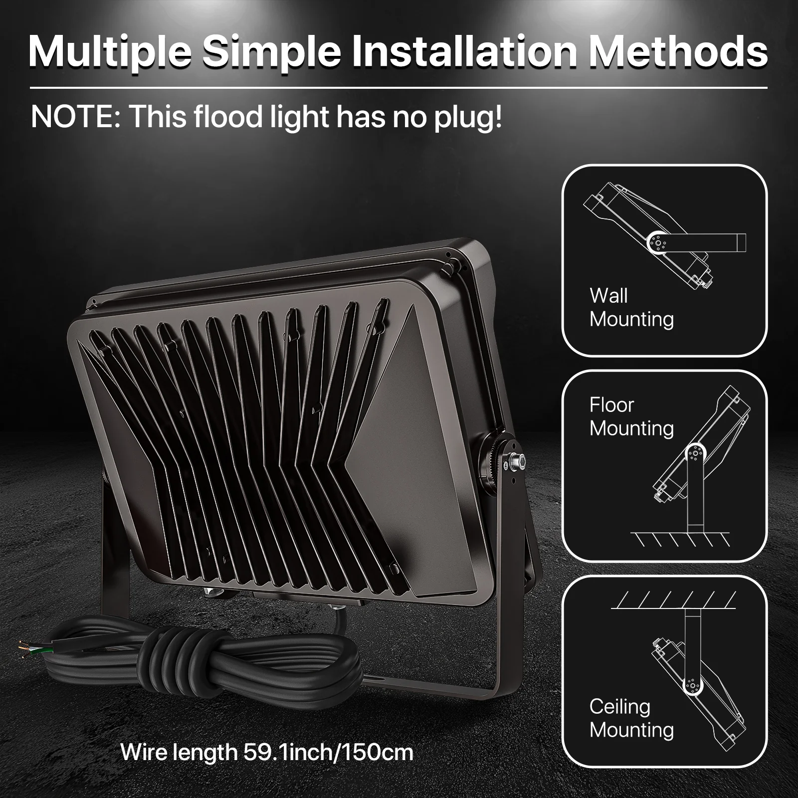 Hyperlite Led Flood Light with Photocell  - Mars Series 2 Pack (U Bracket) - 18000lumens, 5000K, AC 120V Only - Image 4