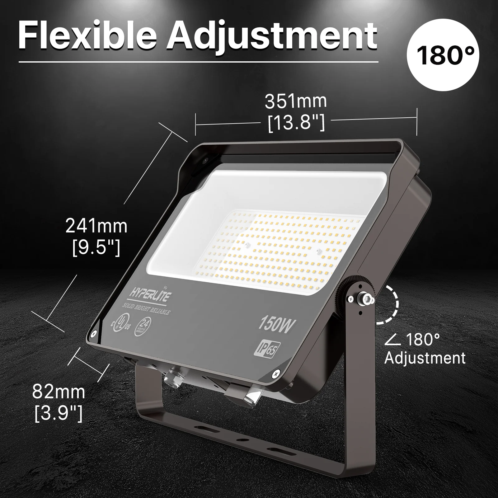 Hyperlite Led Flood Light with Photocell  - Mars Series 2 Pack (U Bracket) - 18000lumens, 5000K, AC 120V Only - Image 6
