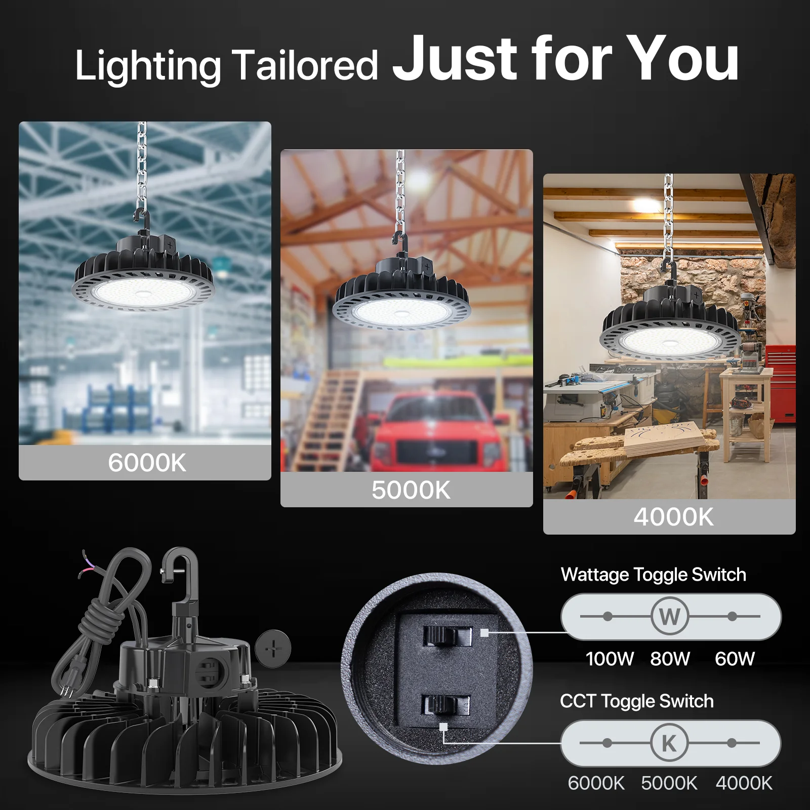 Hyperlite LED High Bay Light - Black Hero Series, 14500lumens, Selectable Wattage&CCT, AC 120-277V - Image 3