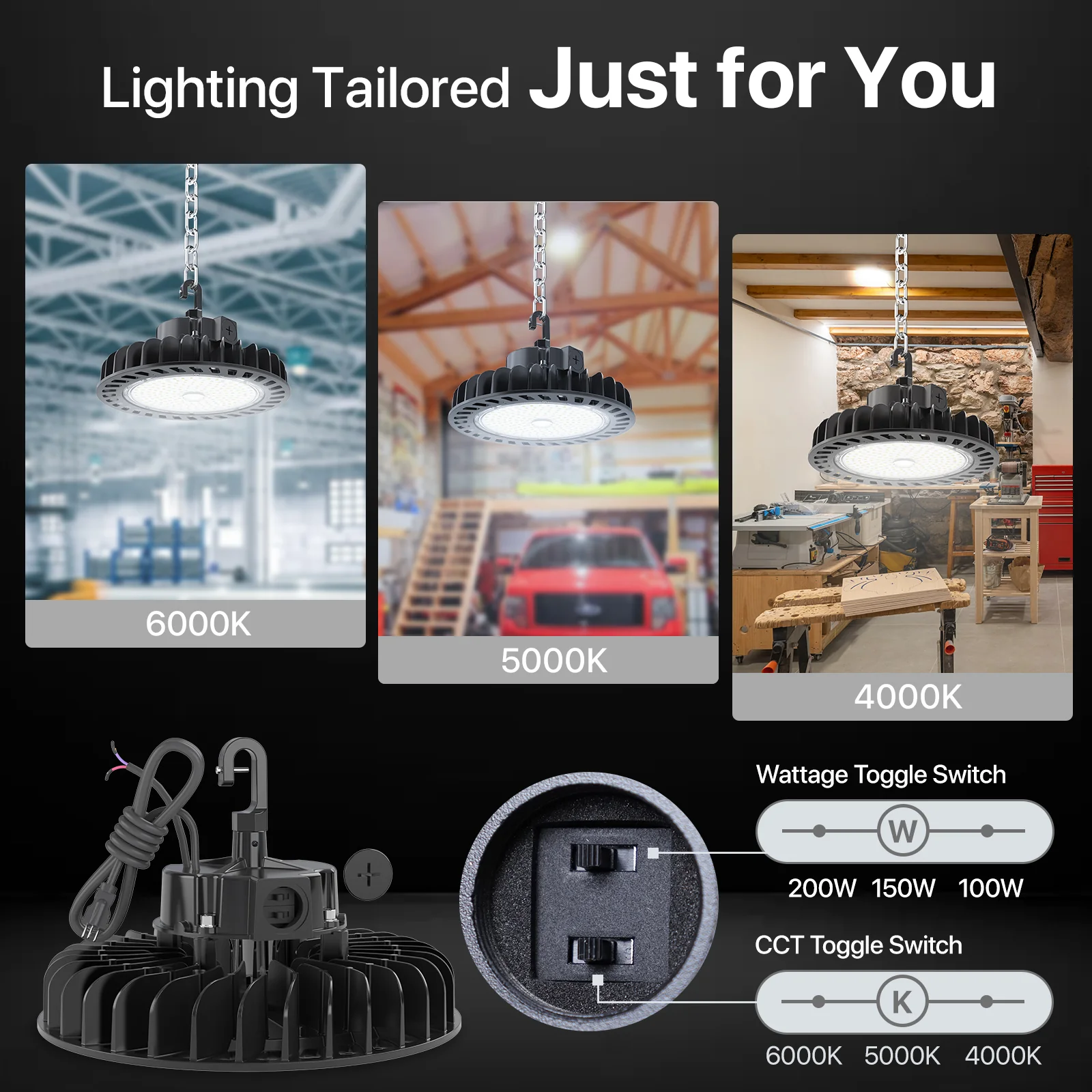 Hyperlite LED High Bay Light - Black Hero Series, 29000lumens, Selectable Wattage&CCT, AC 120-277V - Image 3