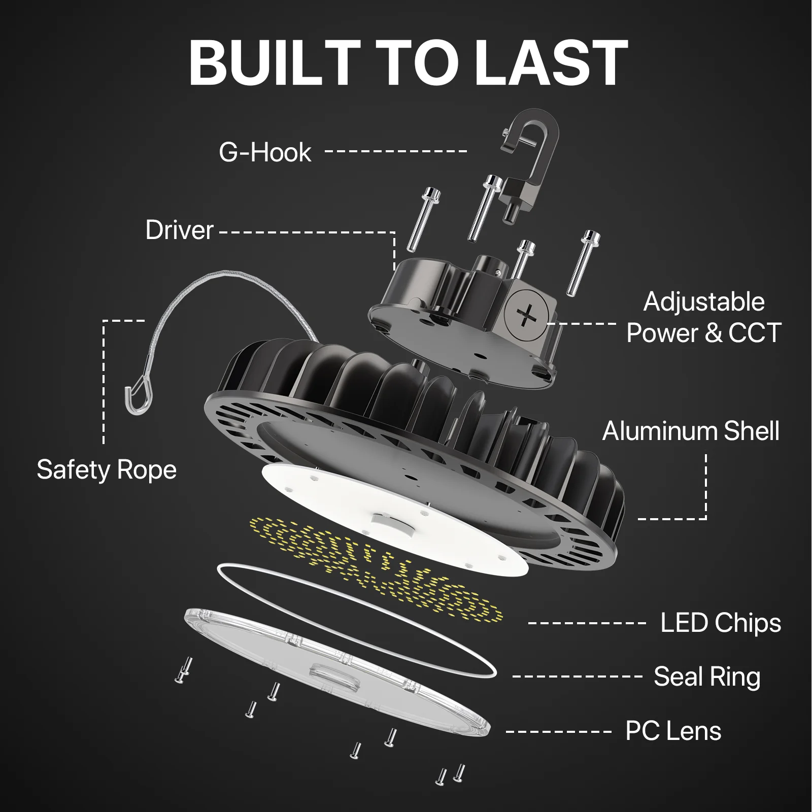 Hyperlite LED High Bay Light - Black Hero Series, 21750lumens, Selectable Wattage&CCT, AC 120-277V - Image 7