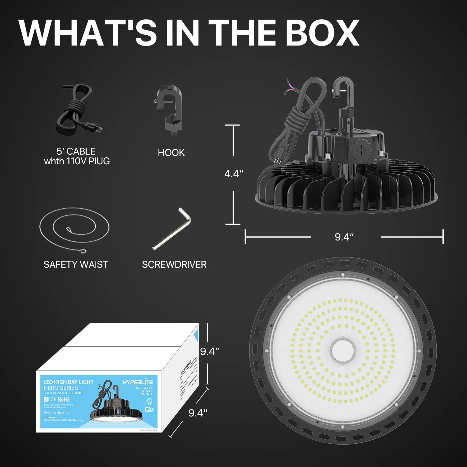 Hyperlite LED High Bay Light - Black Hero Series, 21750lumens, Selectable Wattage&CCT, AC 120-277V - Image 8