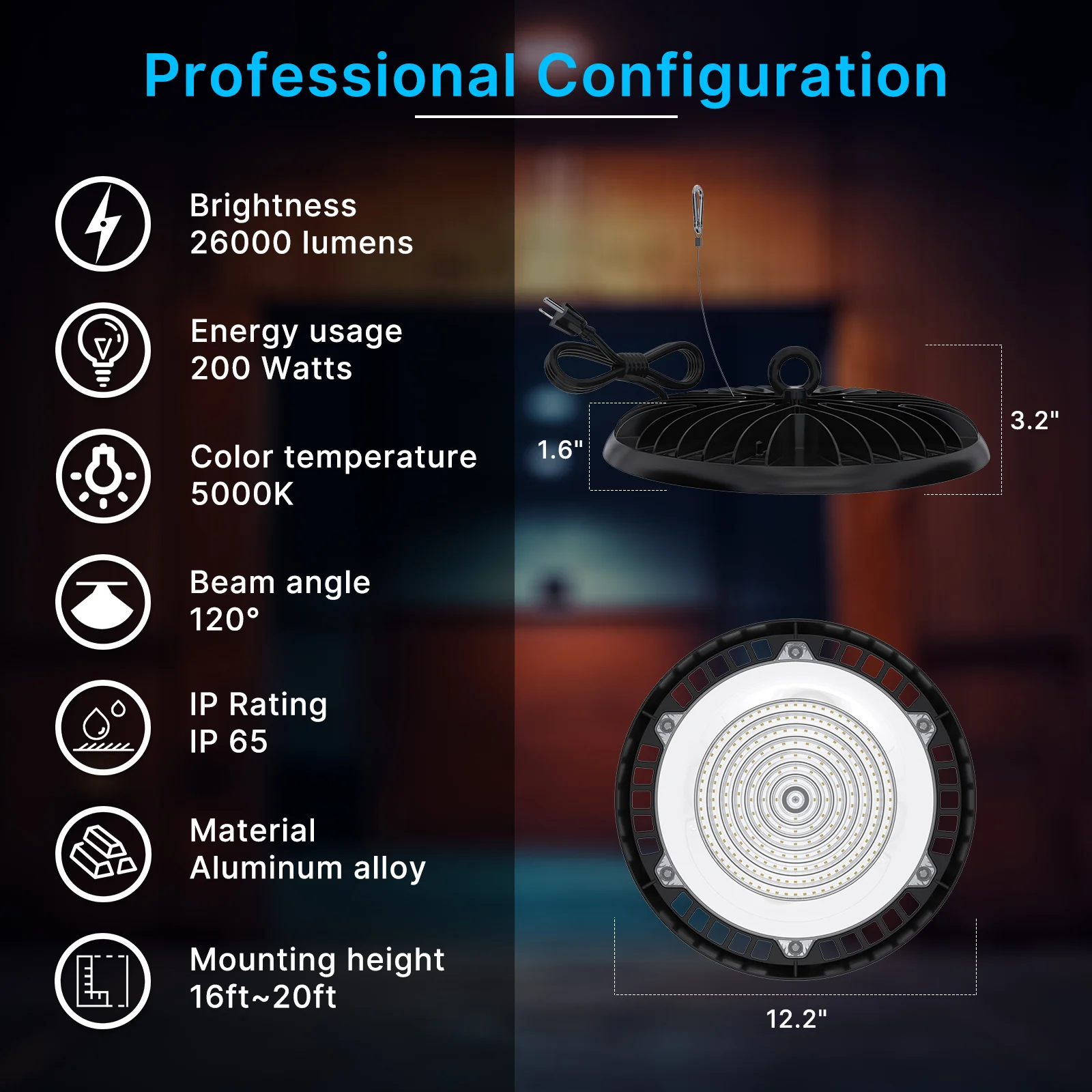 Hyperlite LED High Bay Light - BP Series, 26000lumens, 5000K, 120V ONLY - Image 2