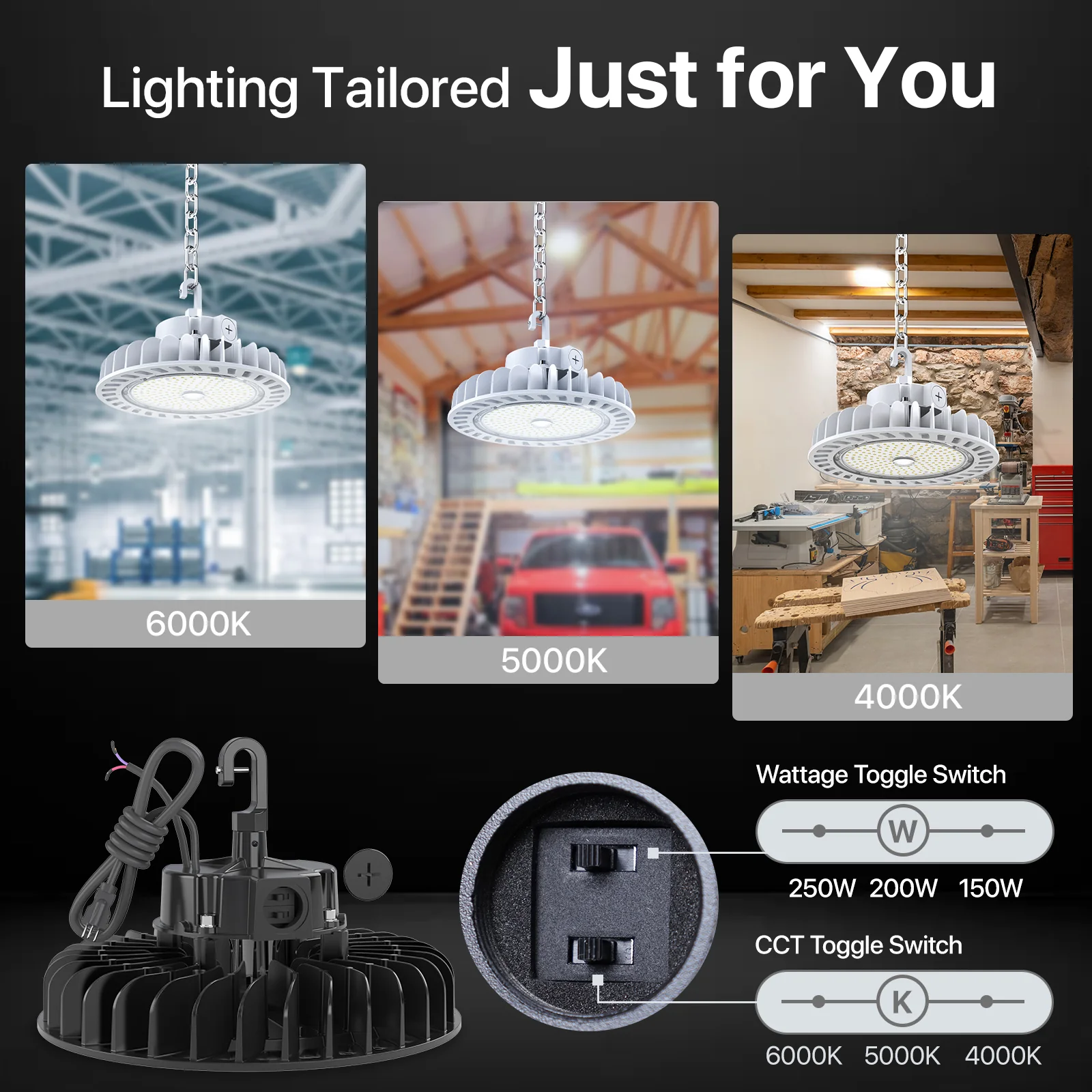 Hyperlite LED High Bay Light - White Hero Series, 36250lumens, Selectable Wattage&CCT, AC 120-277V - Image 6