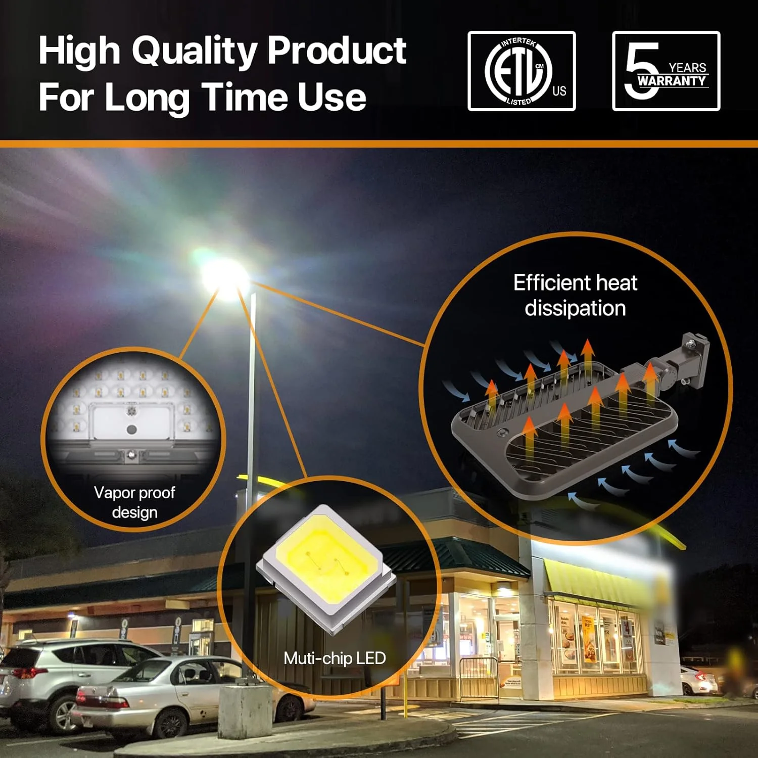LED Parking Lot Light - Cobra Series, 60000lumens, 5000K, 100-277V, Dusk to Dawn - Image 6