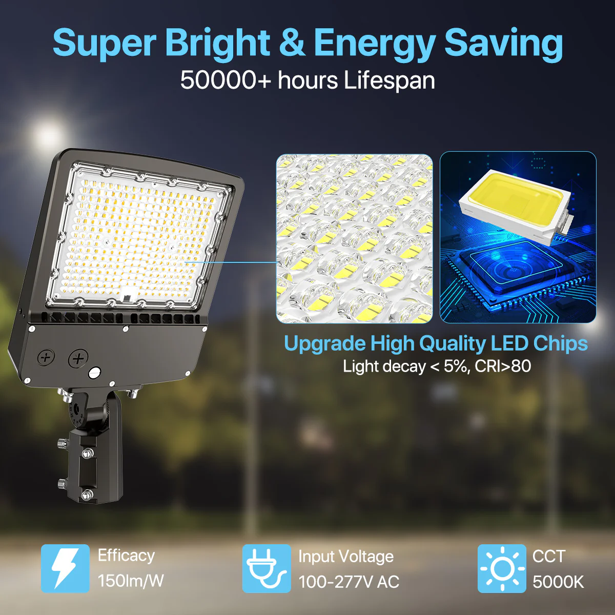 Hyperlite LED Parking Lot Light - Zeus Series,30000lumens, 5000K, 120-277V, Dusk to Dawn - Image 2