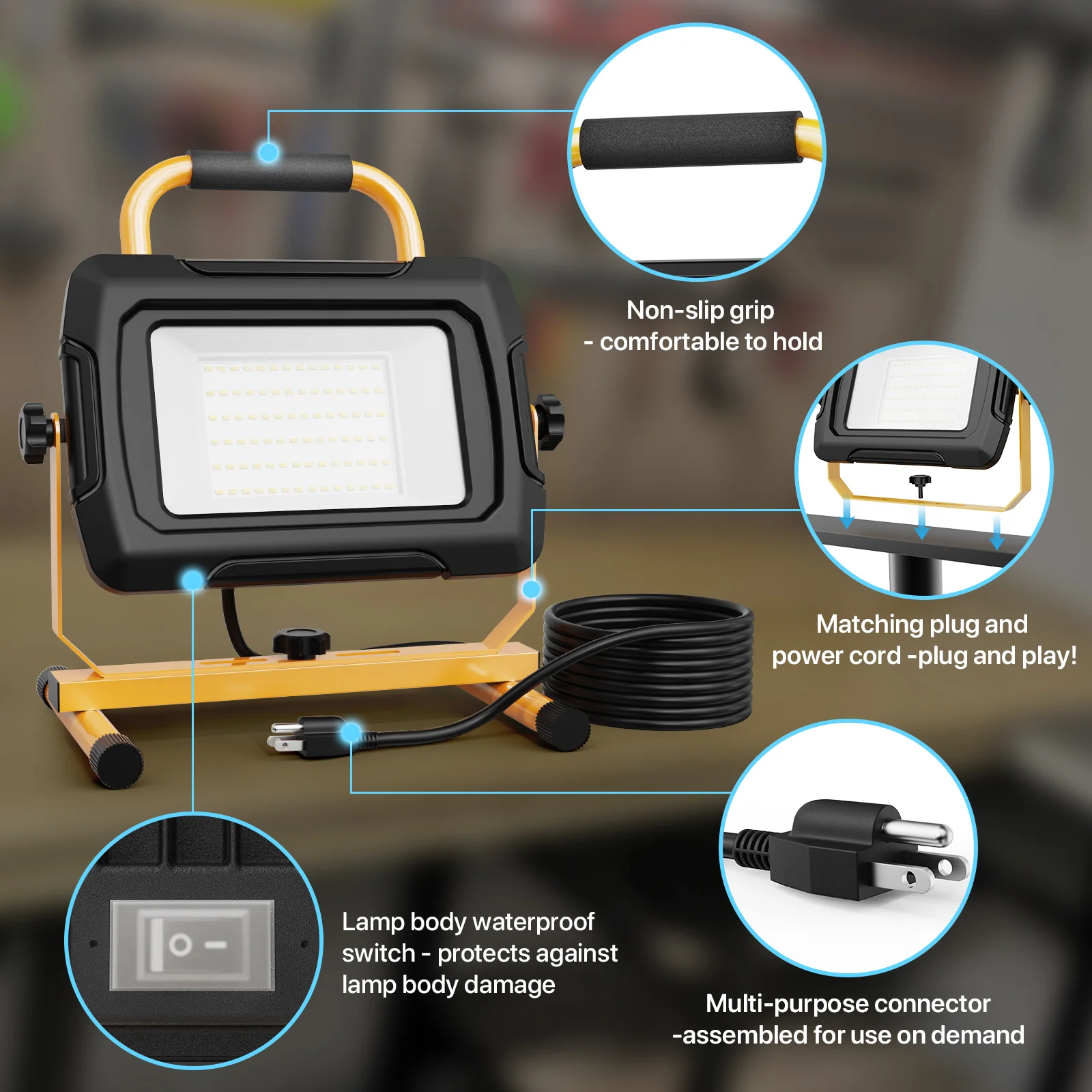 Hyperlite LED Work Light, 5000lumens, 5000K, AC/DC 12-24V, Waterproof, Portable Job Site Light - Image 4