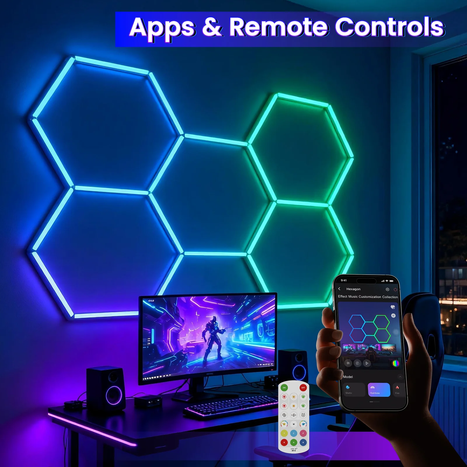 Hyperlite RGB Gradient Hexagon Garage Lights Gen Ⅲ - 5 Grid (7.3 x 5.1 ft) - Image 3