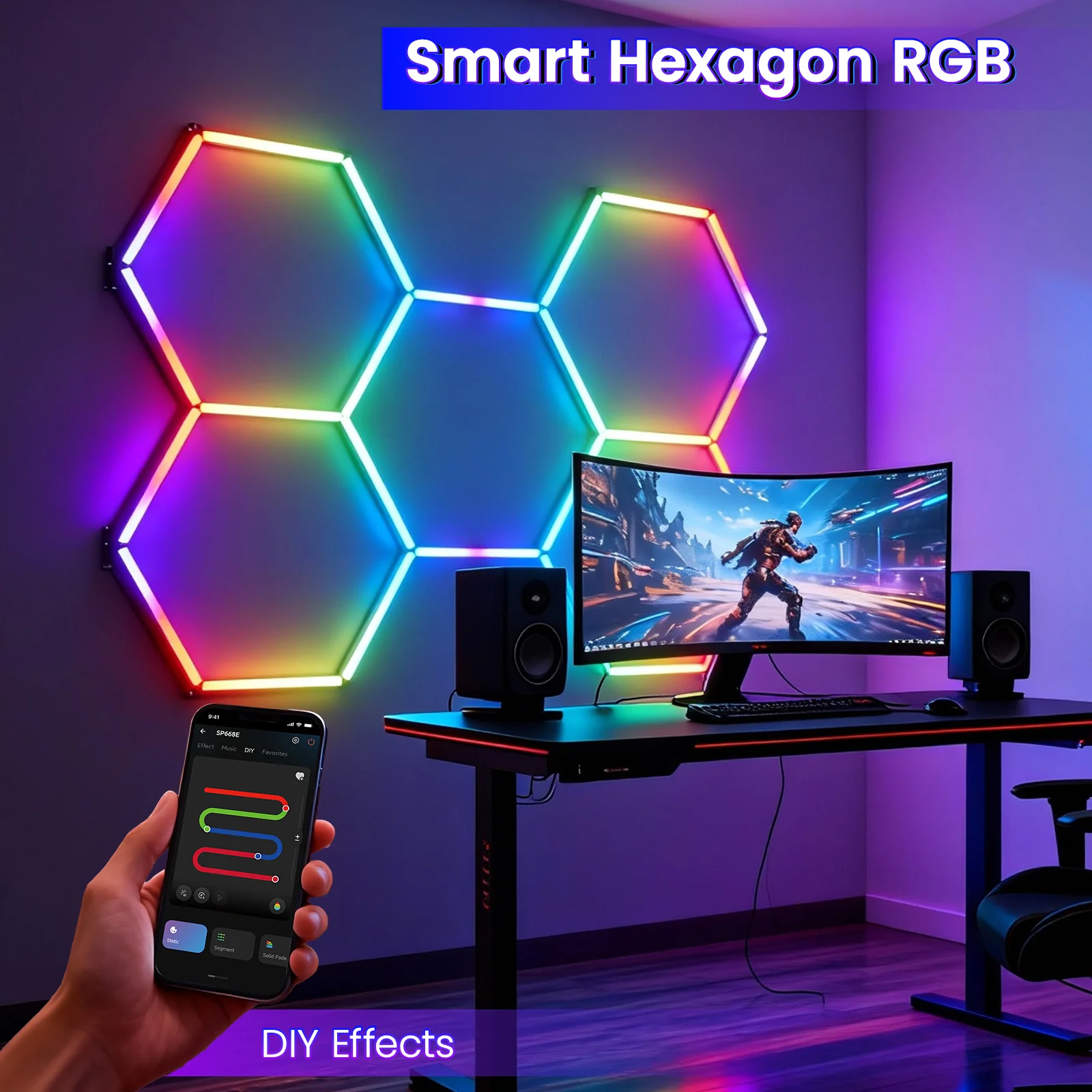 Hyperlite RGB Gradient Hexagon Garage Lights Gen Ⅲ - 5 Grid (7.3 x 5.1 ft) - Image 6