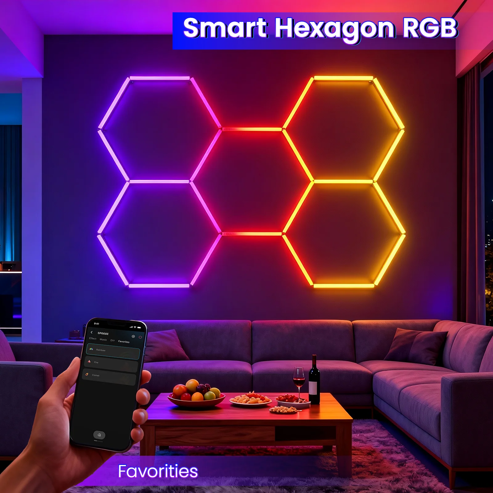 Hyperlite RGB Gradient Hexagon Garage Lights Gen Ⅲ - 5 Grid (7.3 x 5.1 ft) - Image 7