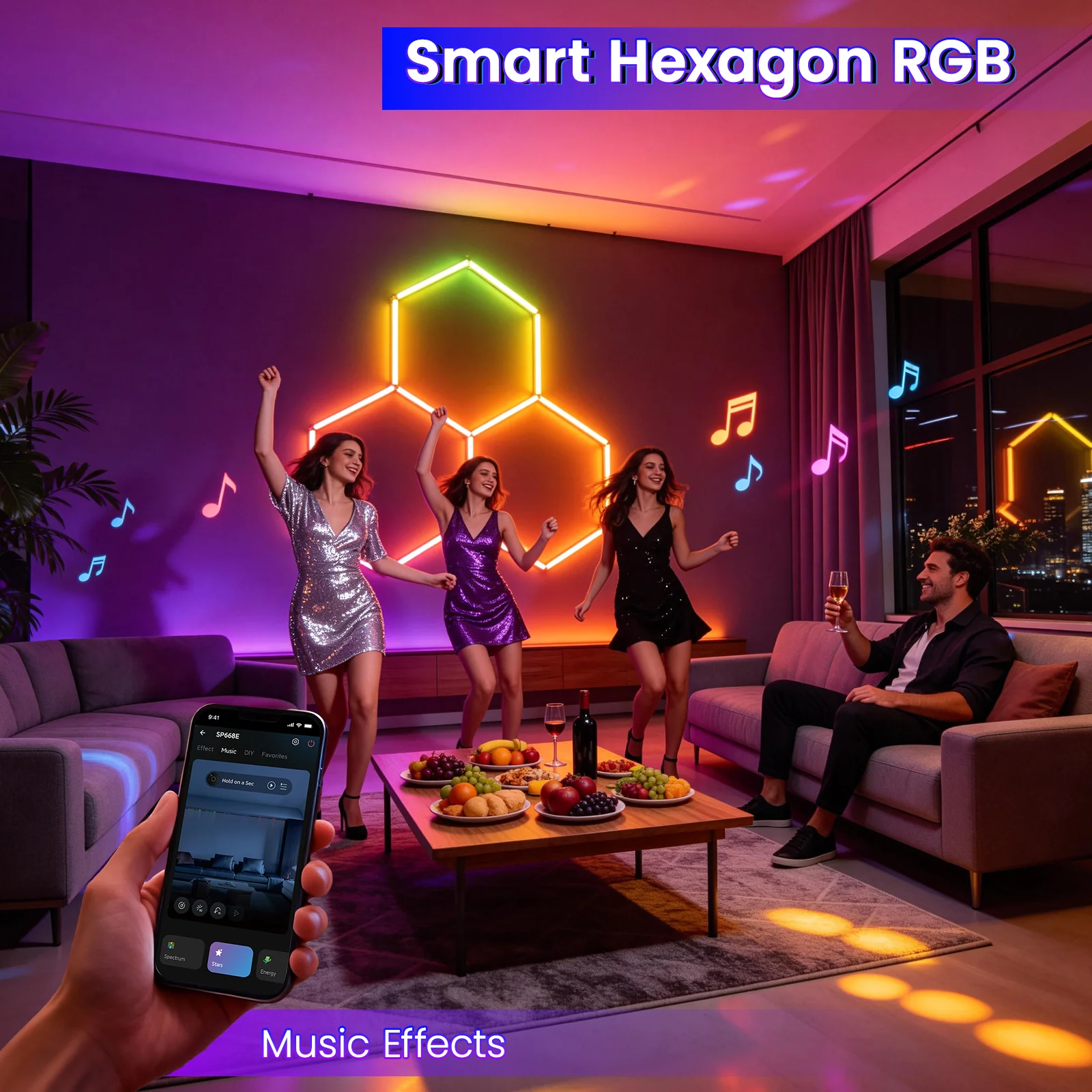 Hyperlite RGB Gradient Hexagon Garage Lights Gen IV - 3 Grid (5.1 x 5.0 ft) - Image 5