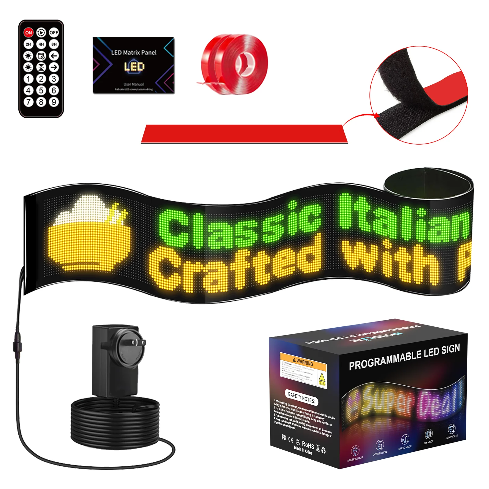 Hyperlite Programmable LED Sign, Fully Customizable Scrolling Text LED Display for Business & Party Decor