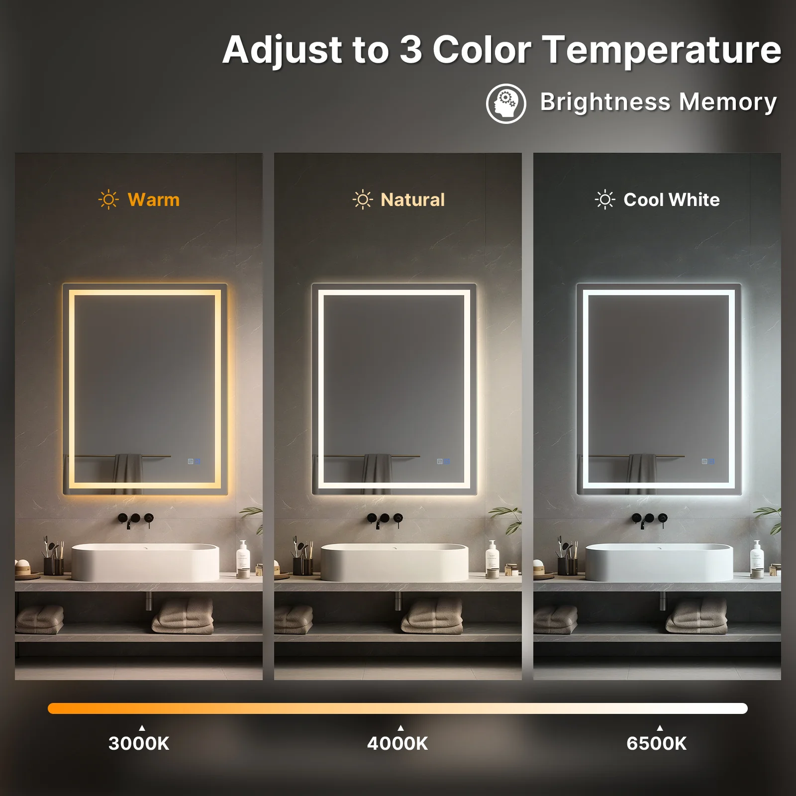 LED Bathroom Mirror, Anti-Fog, Dimmable, Backlit + Front Lit, Memory Function - Image 4