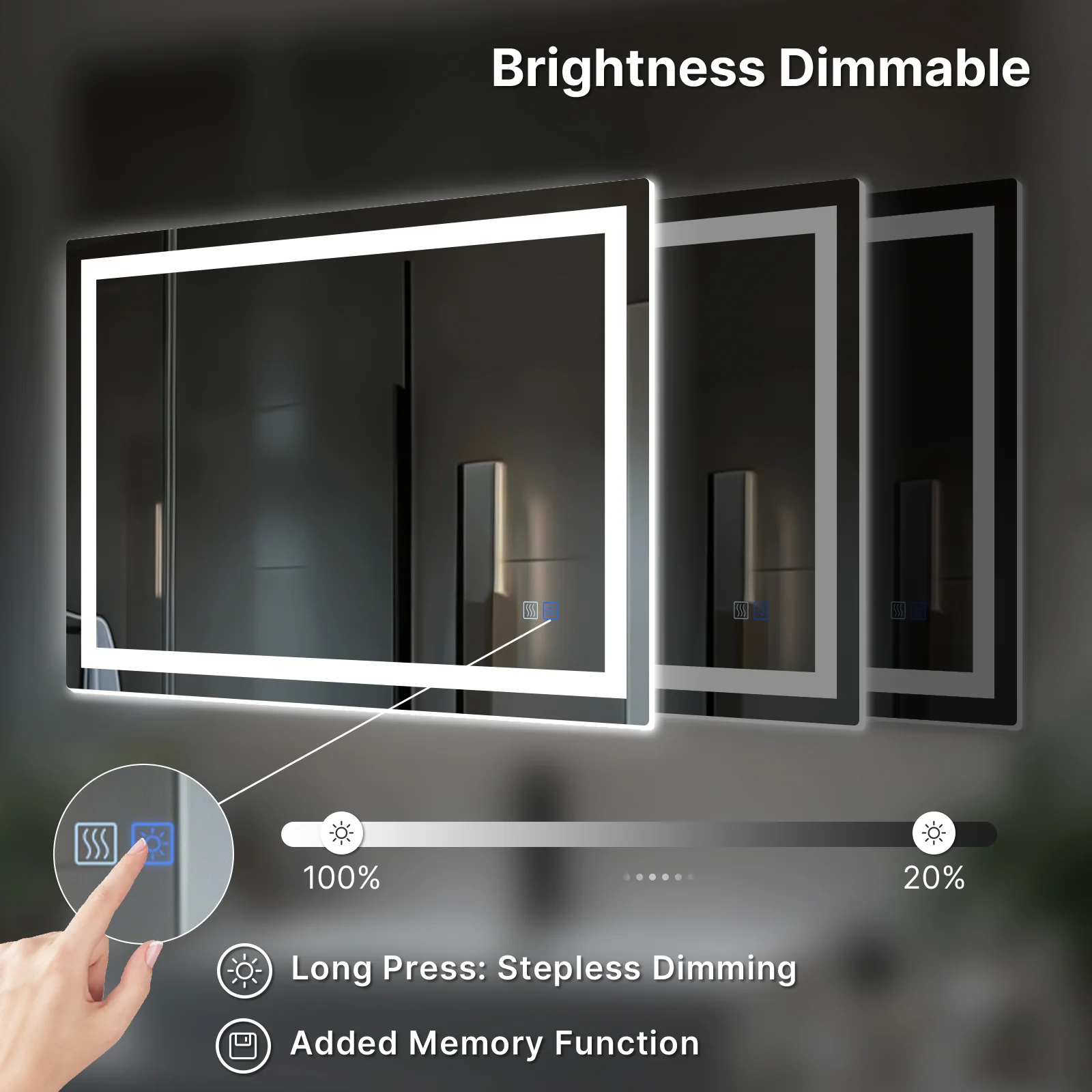 LED Bathroom Mirror, Anti-Fog, Dimmable, Backlit + Front Lit, Memory Function - Image 5