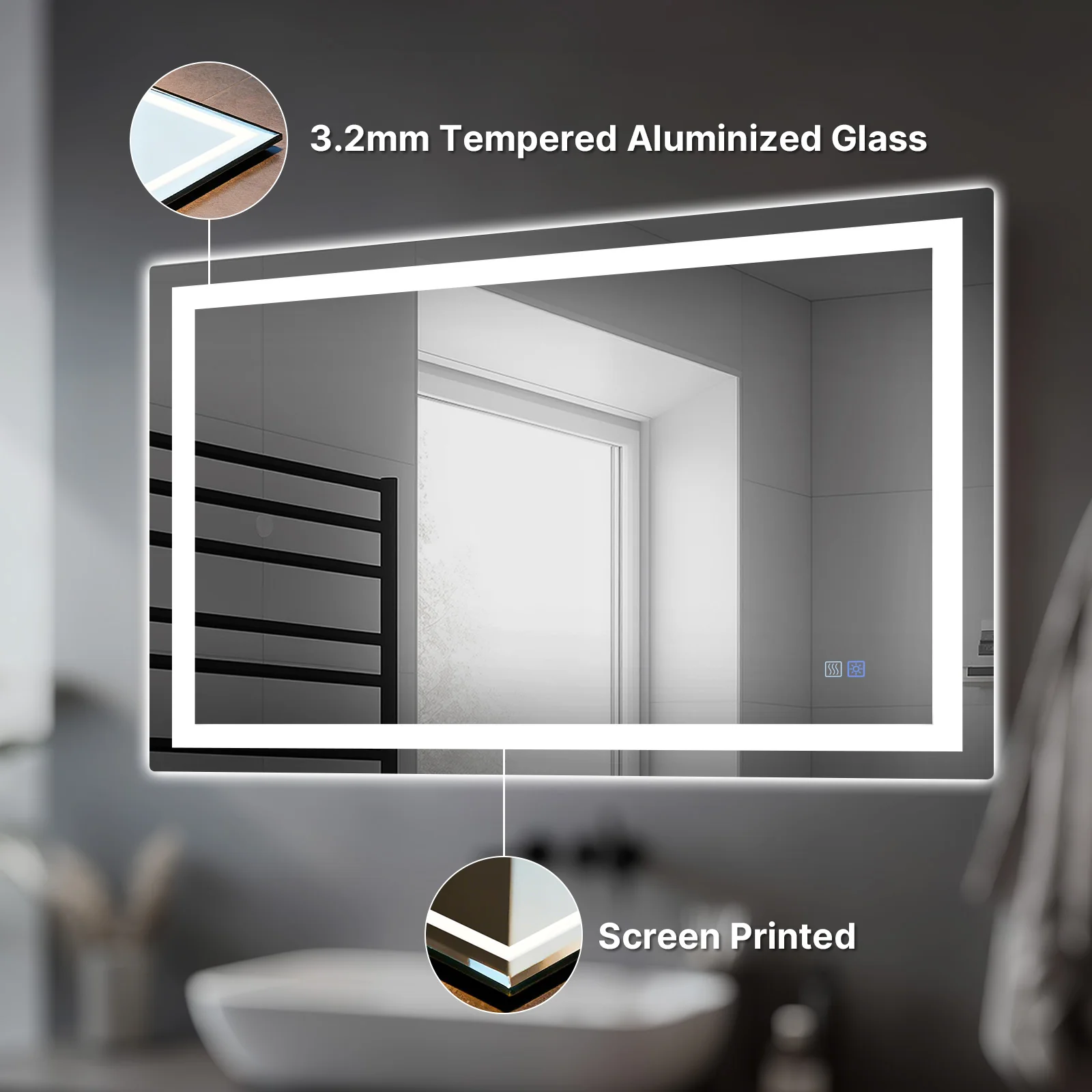 LED Bathroom Mirror, Anti-Fog, Dimmable, Backlit + Front Lit, Memory Function - Image 7