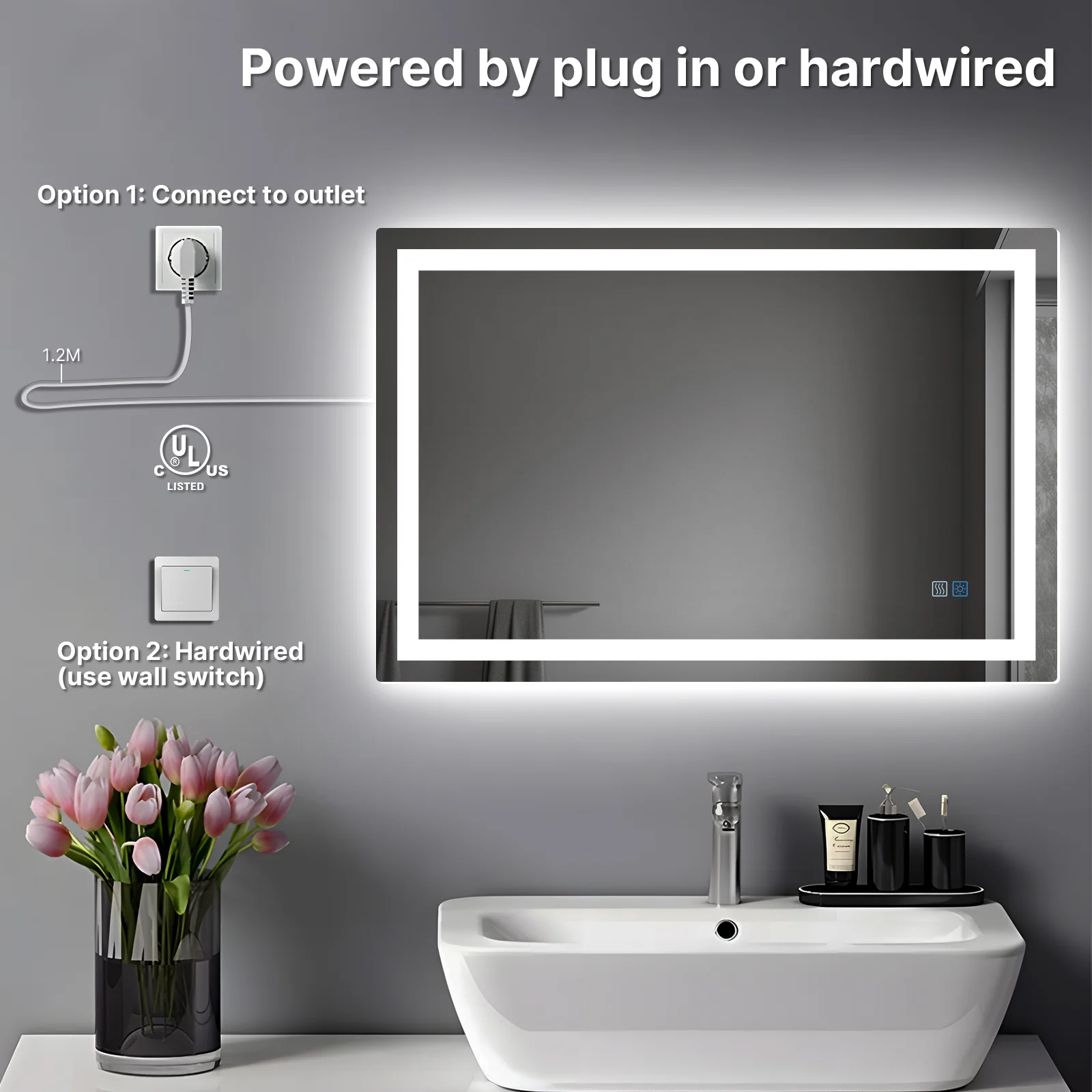 LED Bathroom Mirror, Anti-Fog, Dimmable, Backlit + Front Lit, Memory Function - Image 8