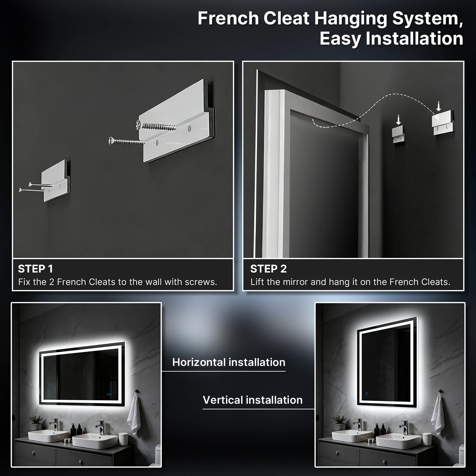 LED Bathroom Mirror, Anti-Fog, Dimmable, Backlit + Front Lit, Memory Function - Image 9