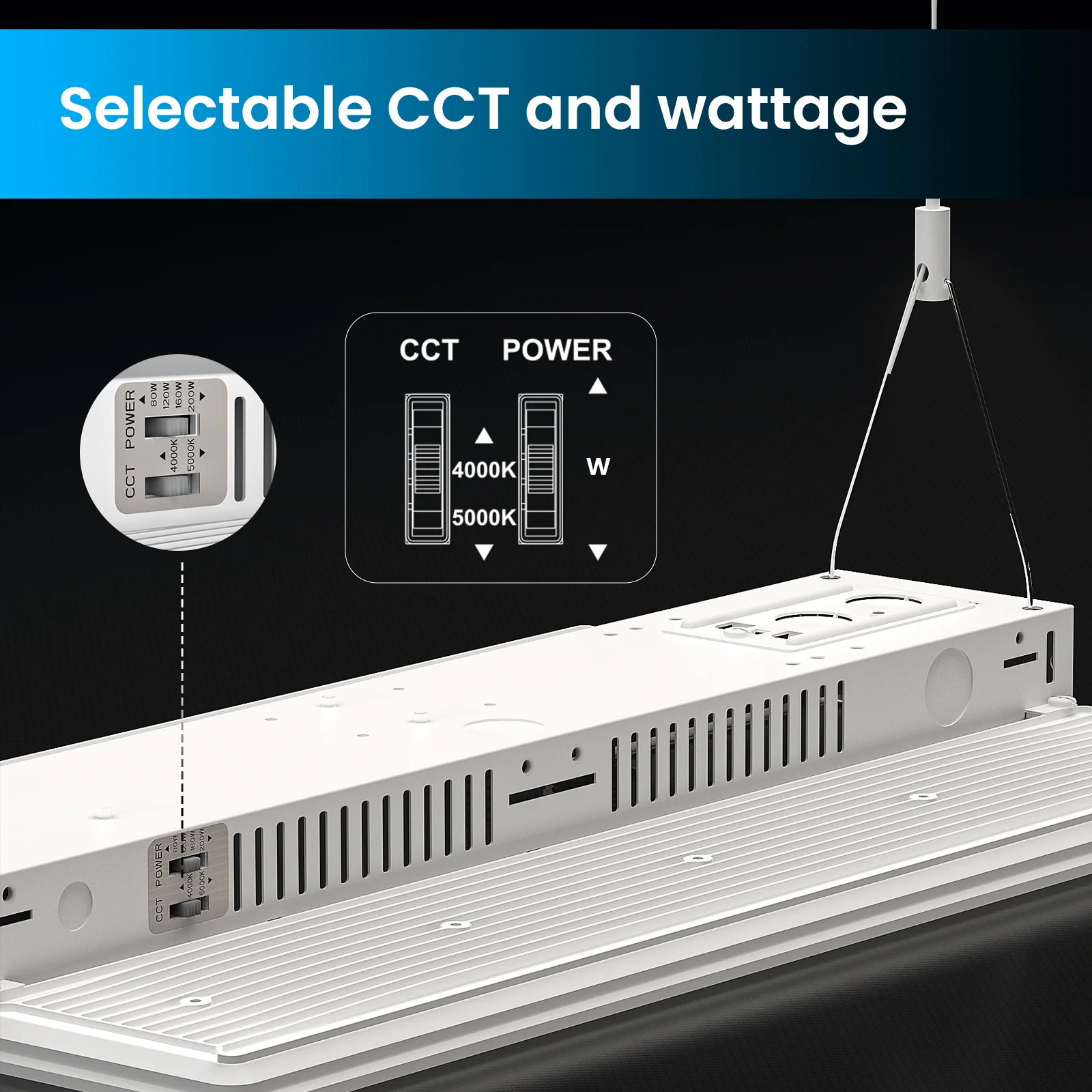 Linear High Bay LED Lights - HPLH02 Series, 24100lumens, Adjustable Wattage & CCT, 347-480V - Image 3