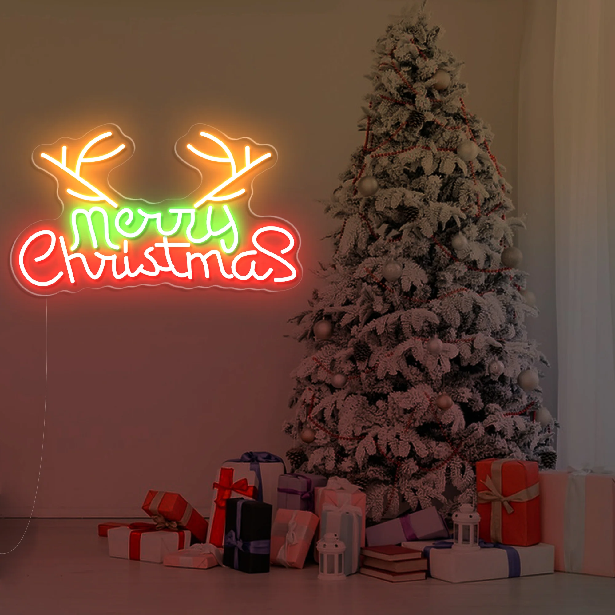 Merry Christmas with Reindeer Antlers LED Neon Sign - Image 5