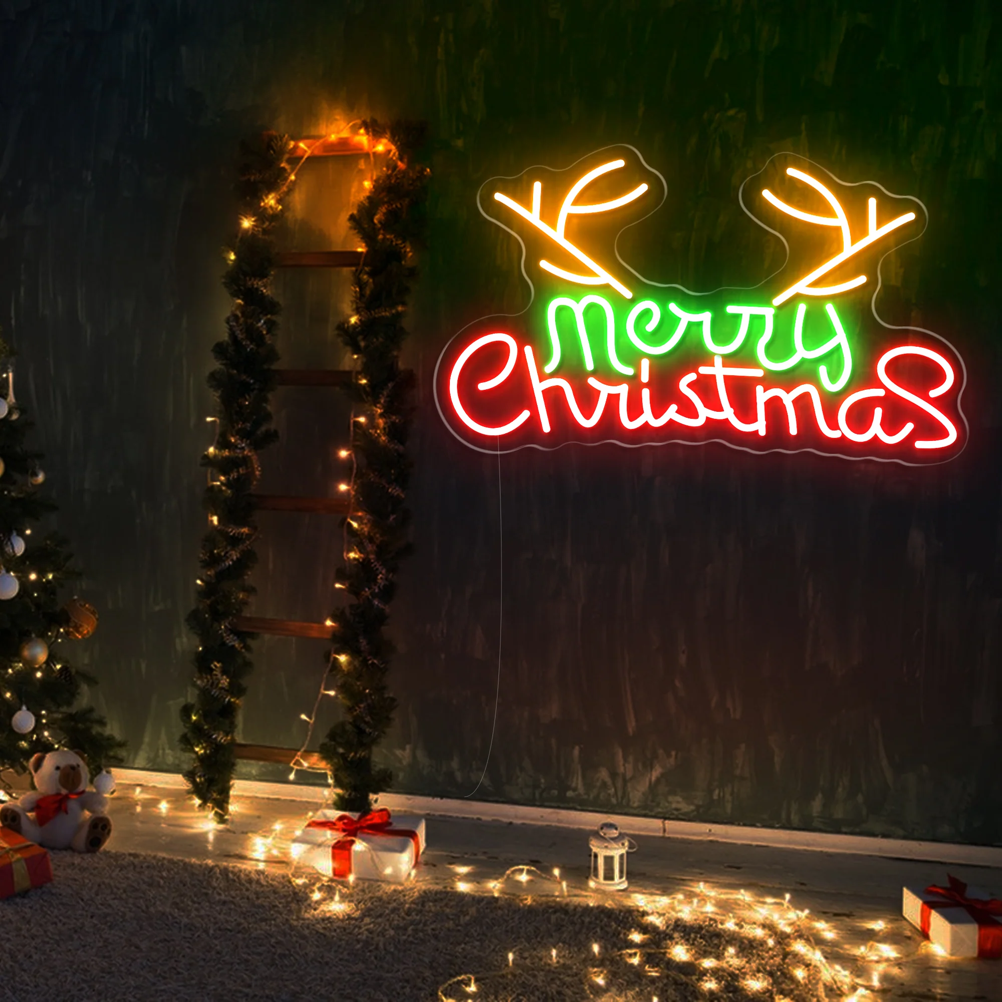 Merry Christmas with Reindeer Antlers LED Neon Sign - Image 6