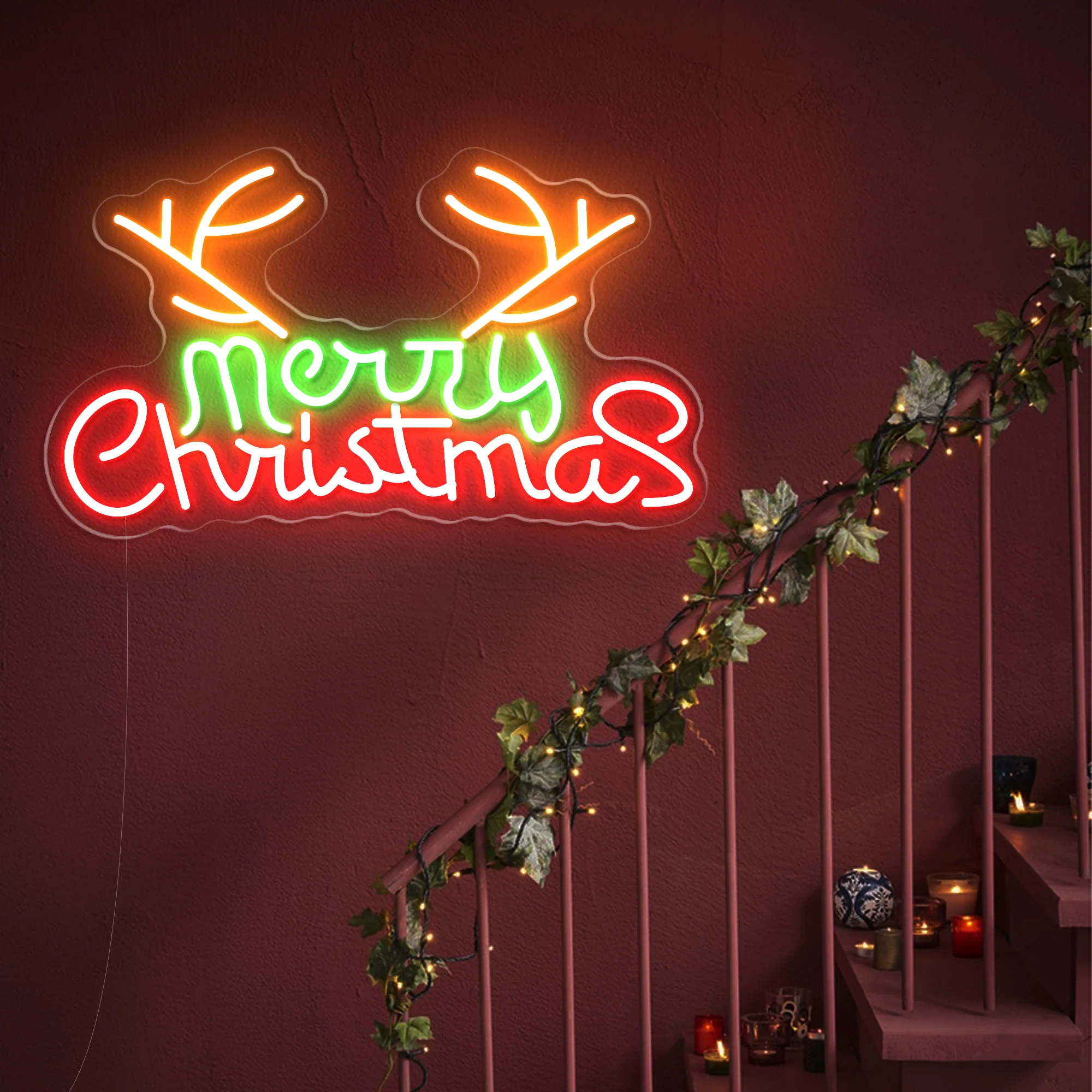 Merry Christmas with Reindeer Antlers LED Neon Sign - Image 7