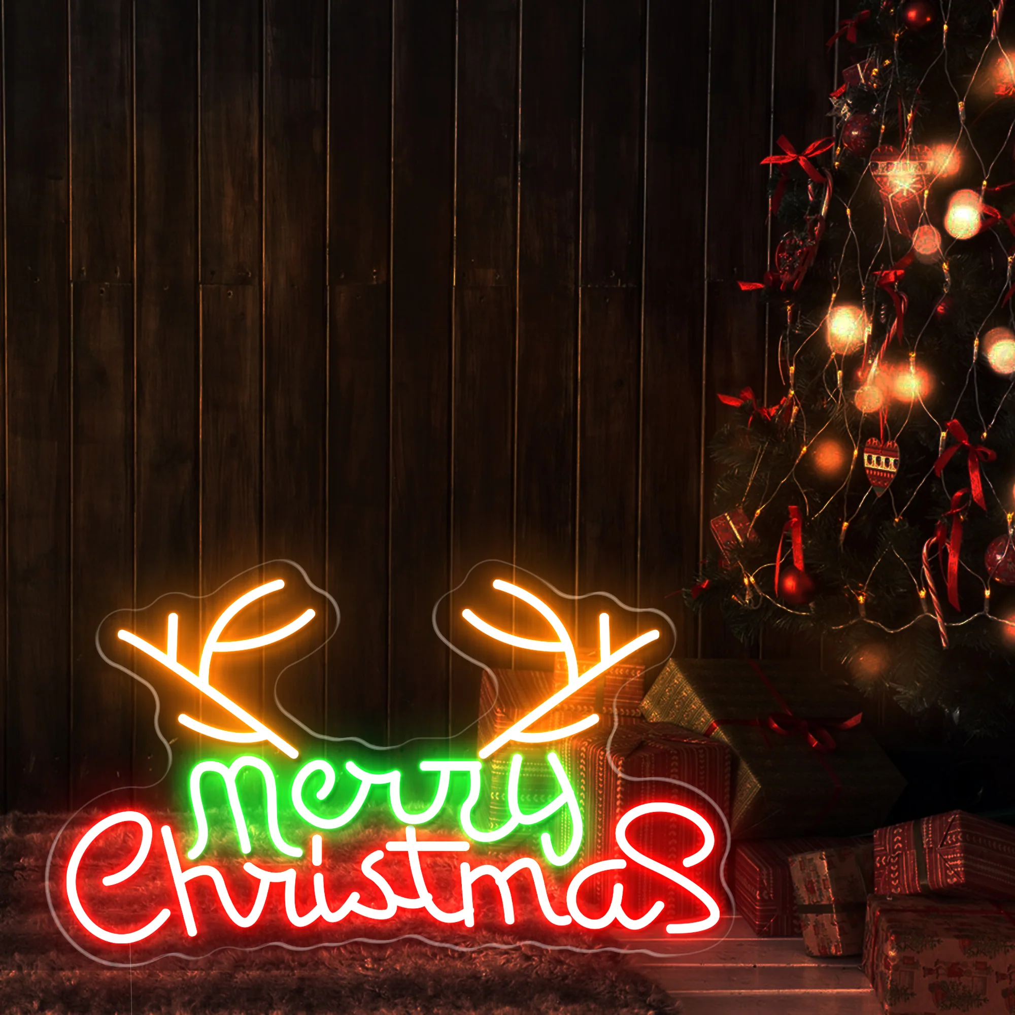 Merry Christmas with Reindeer Antlers LED Neon Sign - Image 8