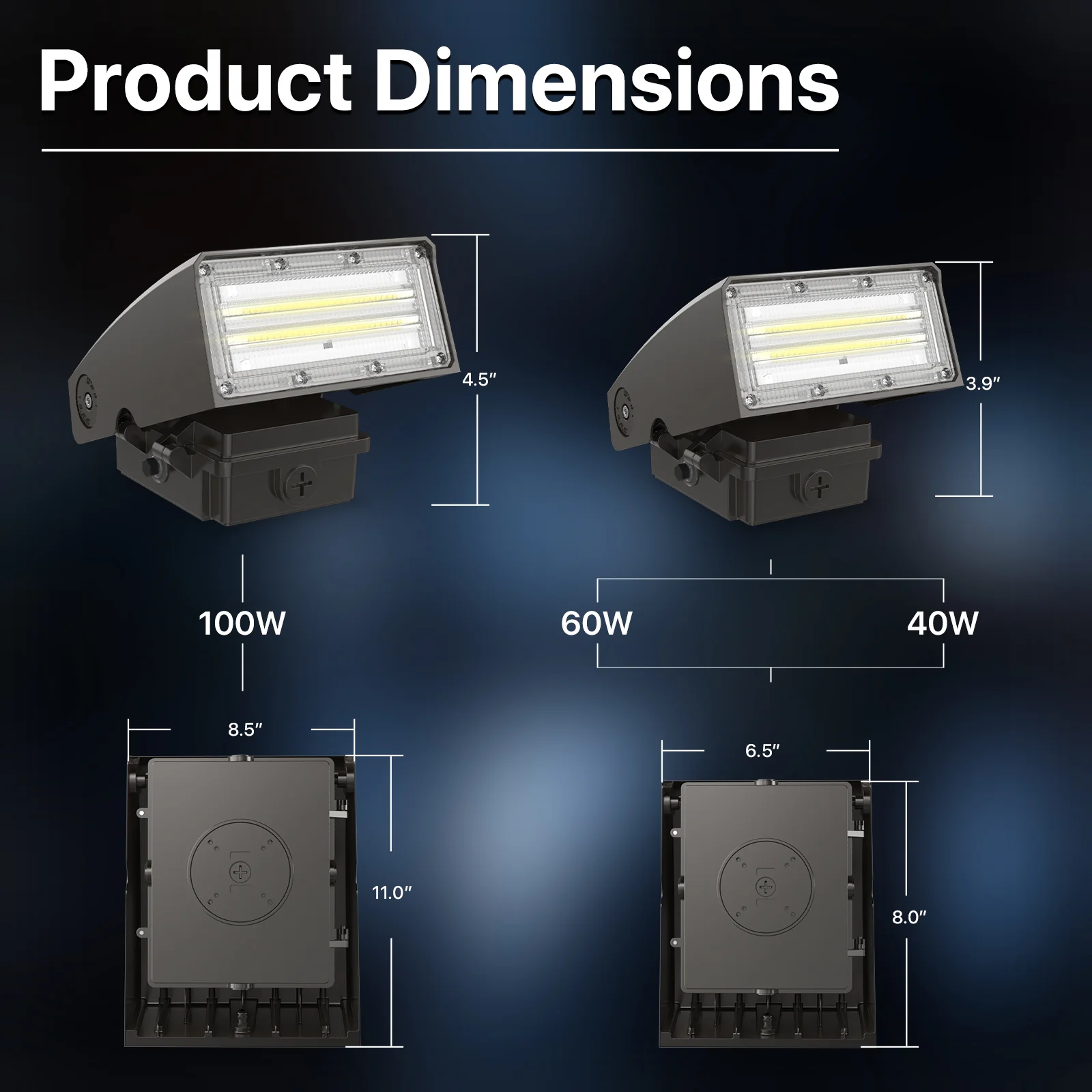 Wall Pack Light - Wall E series, 5200lumens, 5000K, AC 100-277V, Optional Dusk to Dawn - Image 7