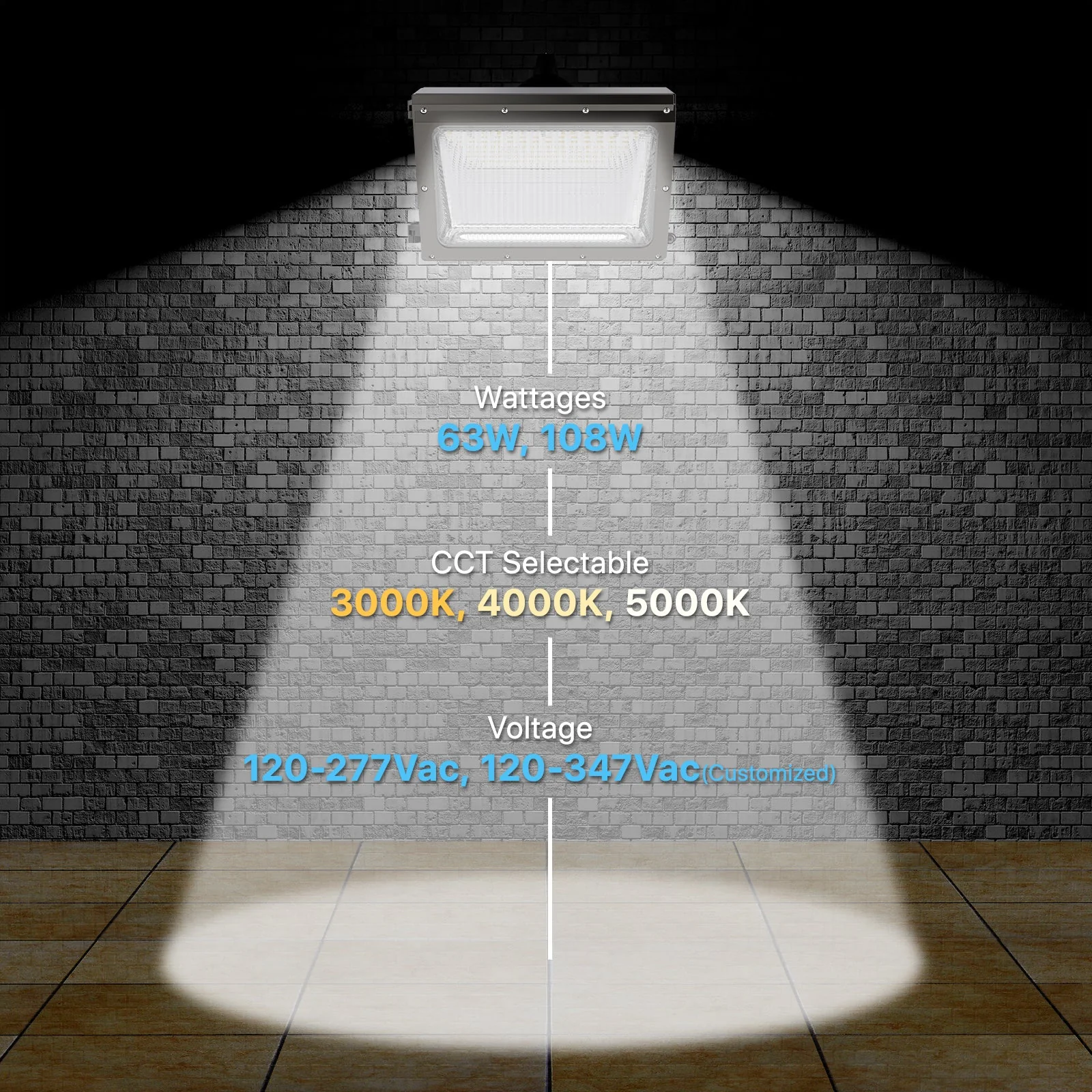 Wall Pack Lights - WPC Series, 8190lumens, Wattage & CCT Selectable, AC120-277V,with Photocell - Image 5